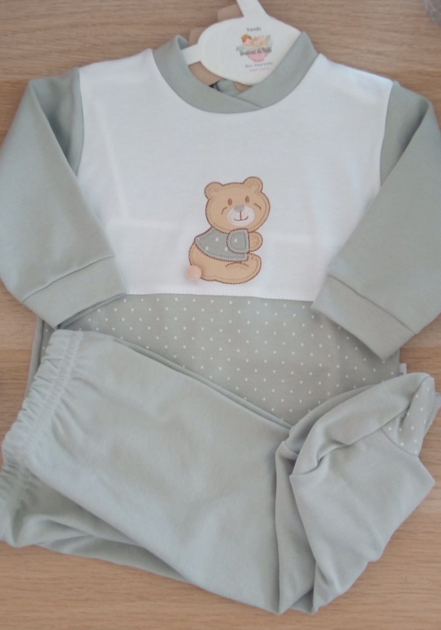 Babygrow de Algodão duas peças ursinho cinza