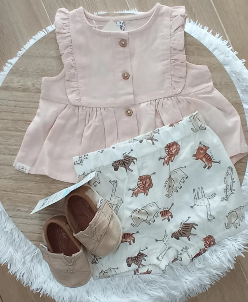 Conjunto Top e Calções Bebé Menina Animais da Selva 100% Algodão | Losan