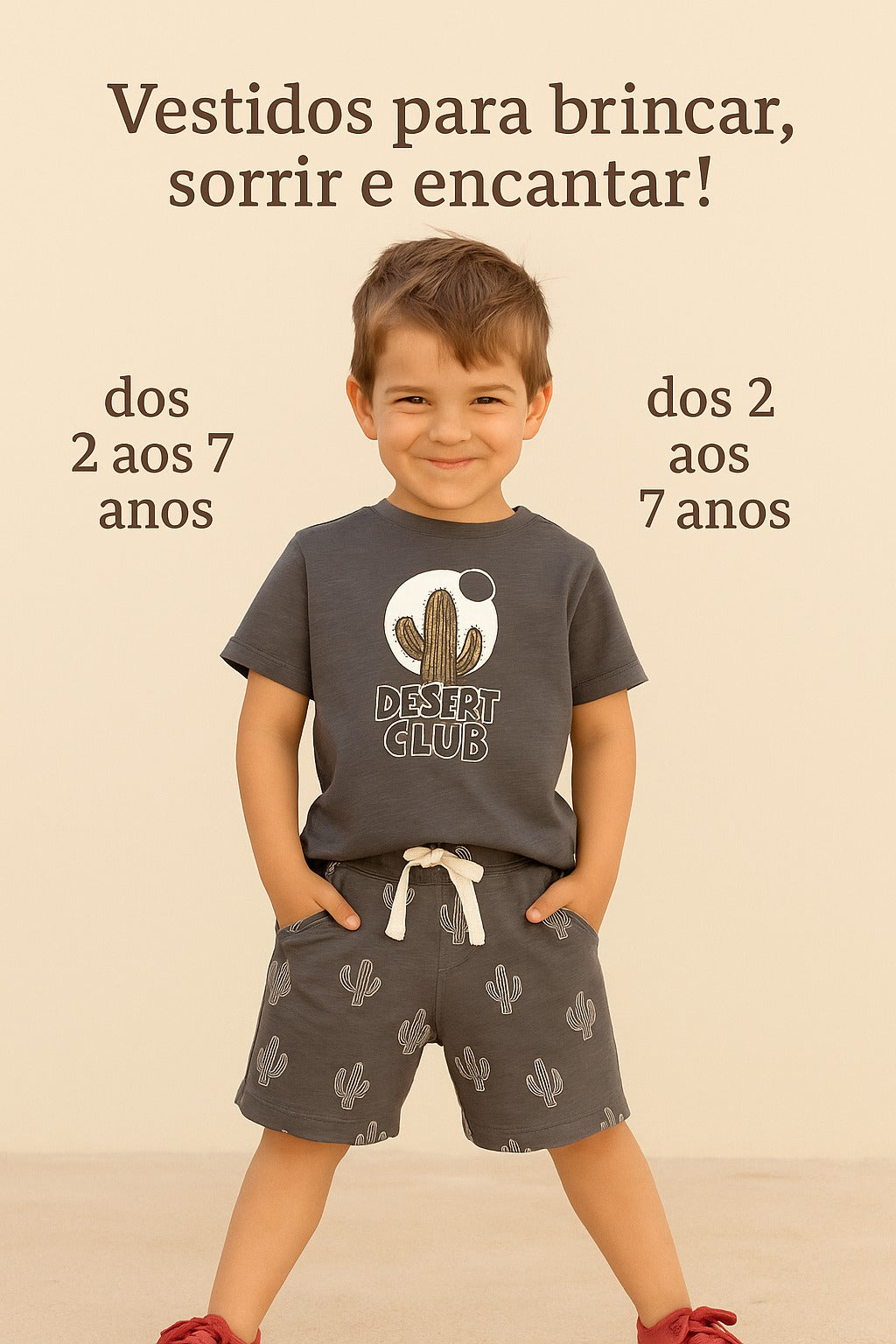 Calções “Cactus Cool” – Cinzento Estampado