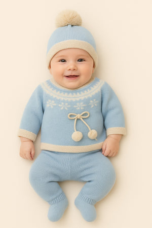 Conjunto de Malha para Bebé Azul Céu – Ideal para a Saída da Maternidade