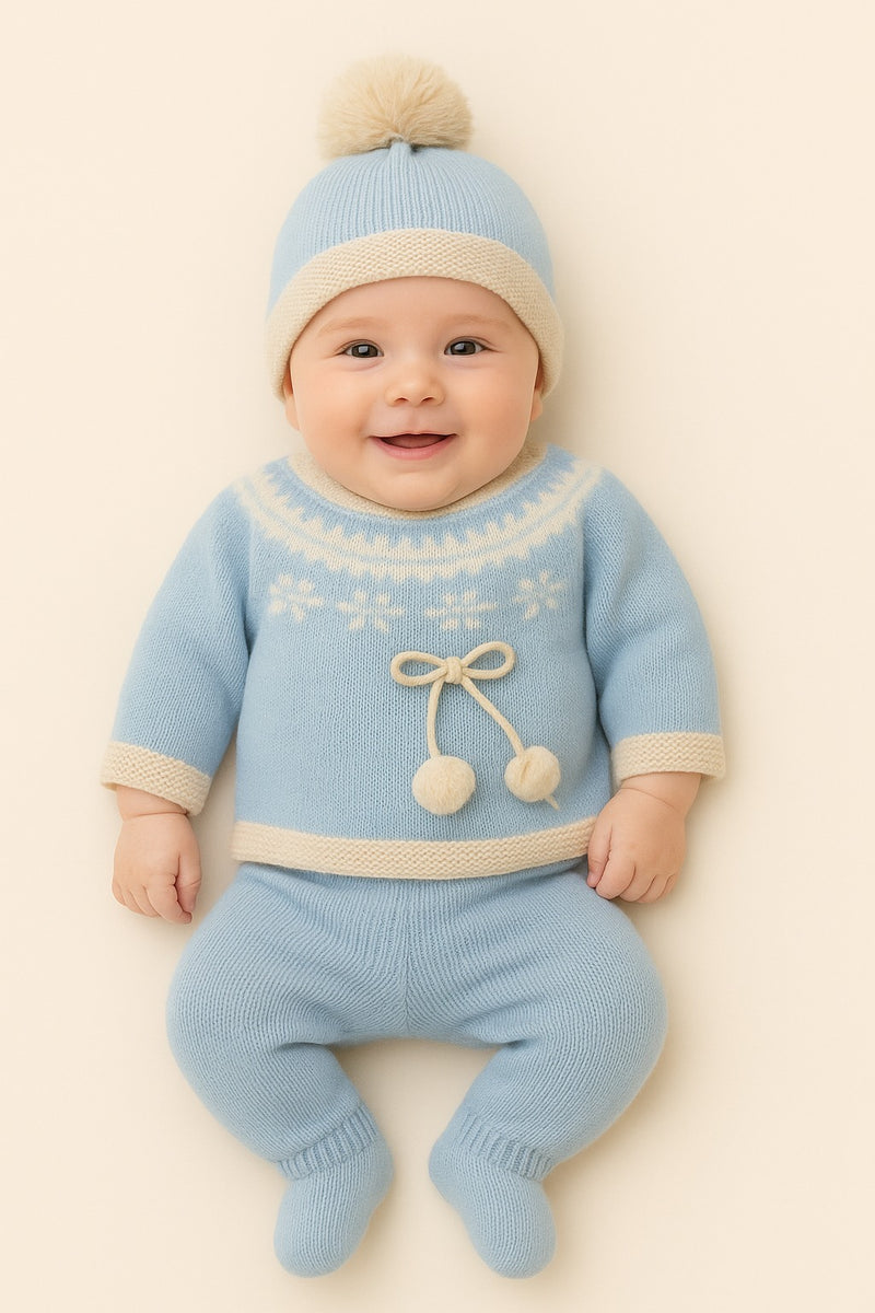 Conjunto de Malha para Bebé Azul Céu – Ideal para a Saída da Maternidade