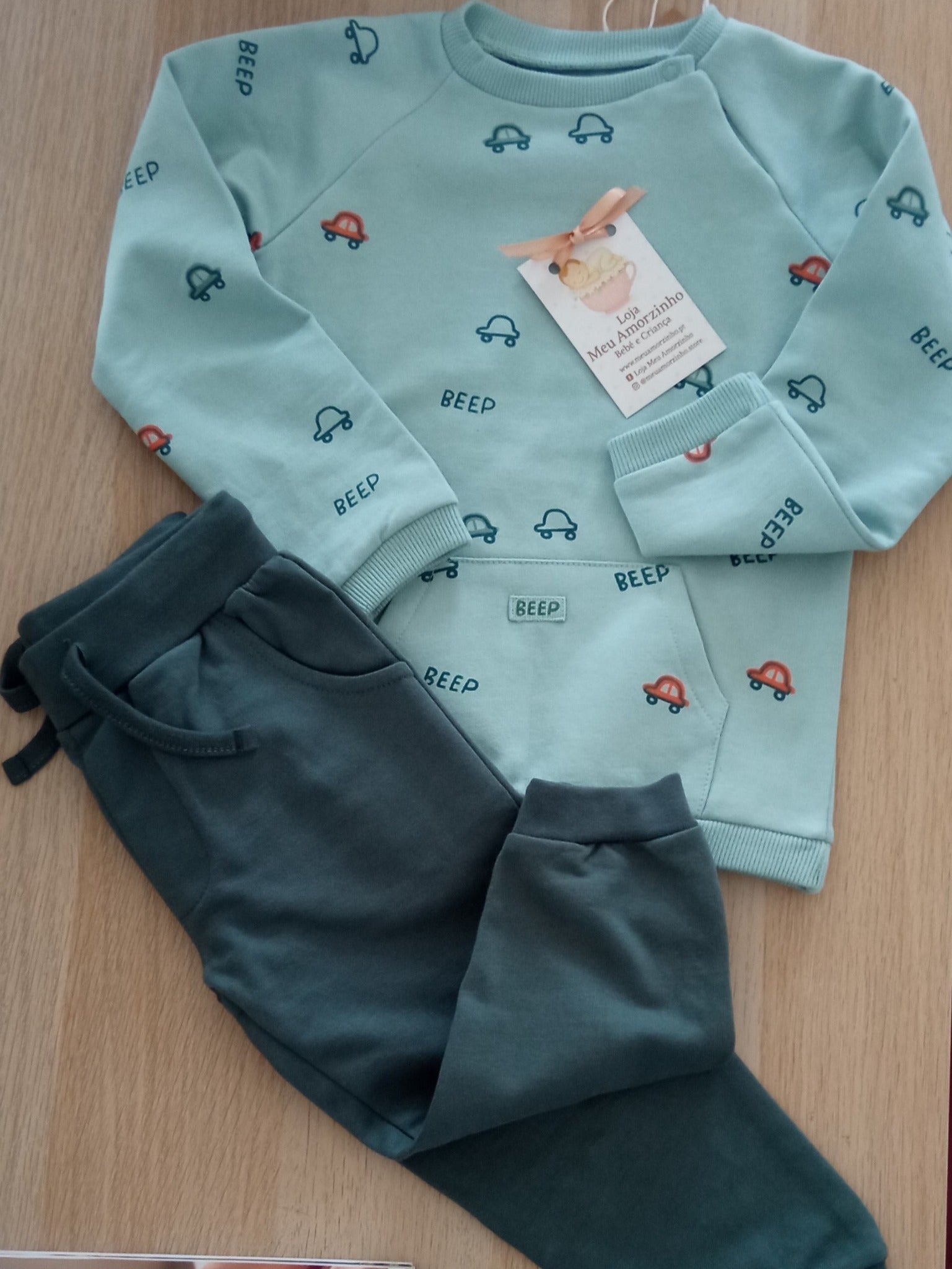 Fato de treino Menino Outono-Inverno – Sweatshirt Verde “Beep Beep” + Calças Verde