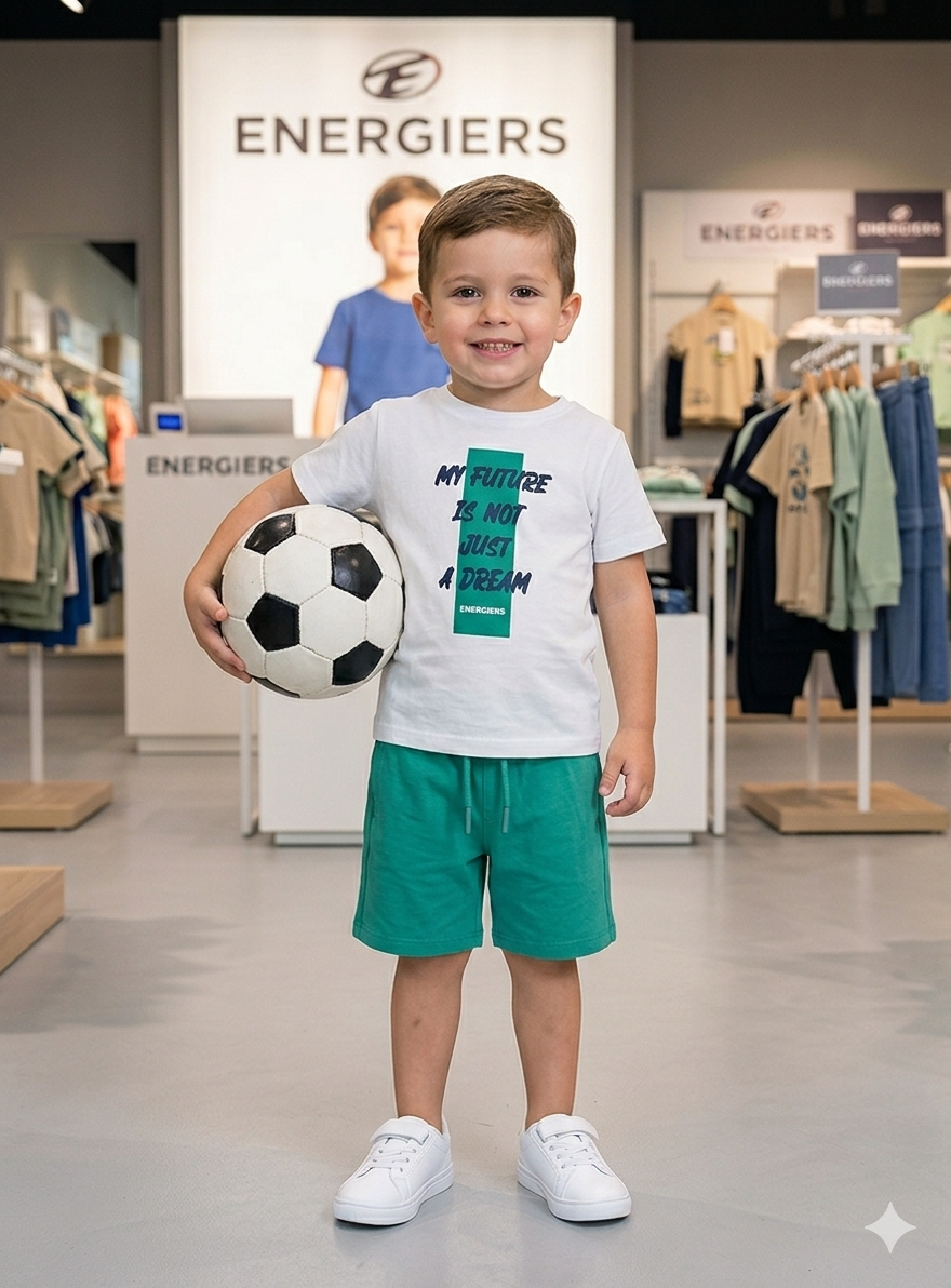 Conjunto T-Shirt e Calções 100% Algodão Branco e Verde