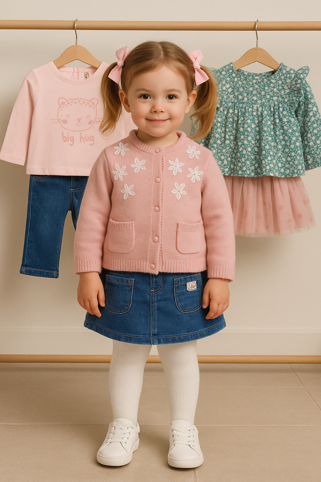 🧶 Casaco Rosa em Malha com Flores Bordadas