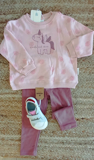 Conjunto “Sparkle & Shine” – Sweat Unicórnio Rosa + Calças Malva (Menina)