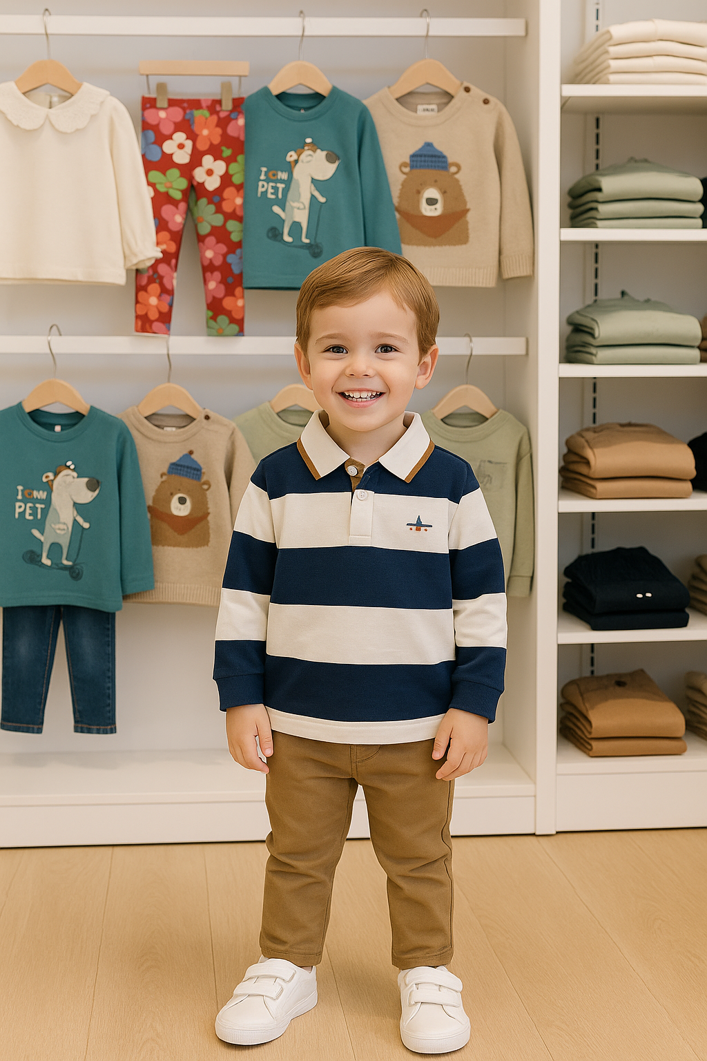 Polo às Riscas Azul e Branco para Bebé | Manga Comprida