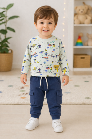 Conjunto 2 Peças Carrinhos Bebé Menino | Sweat + Calças Algodão