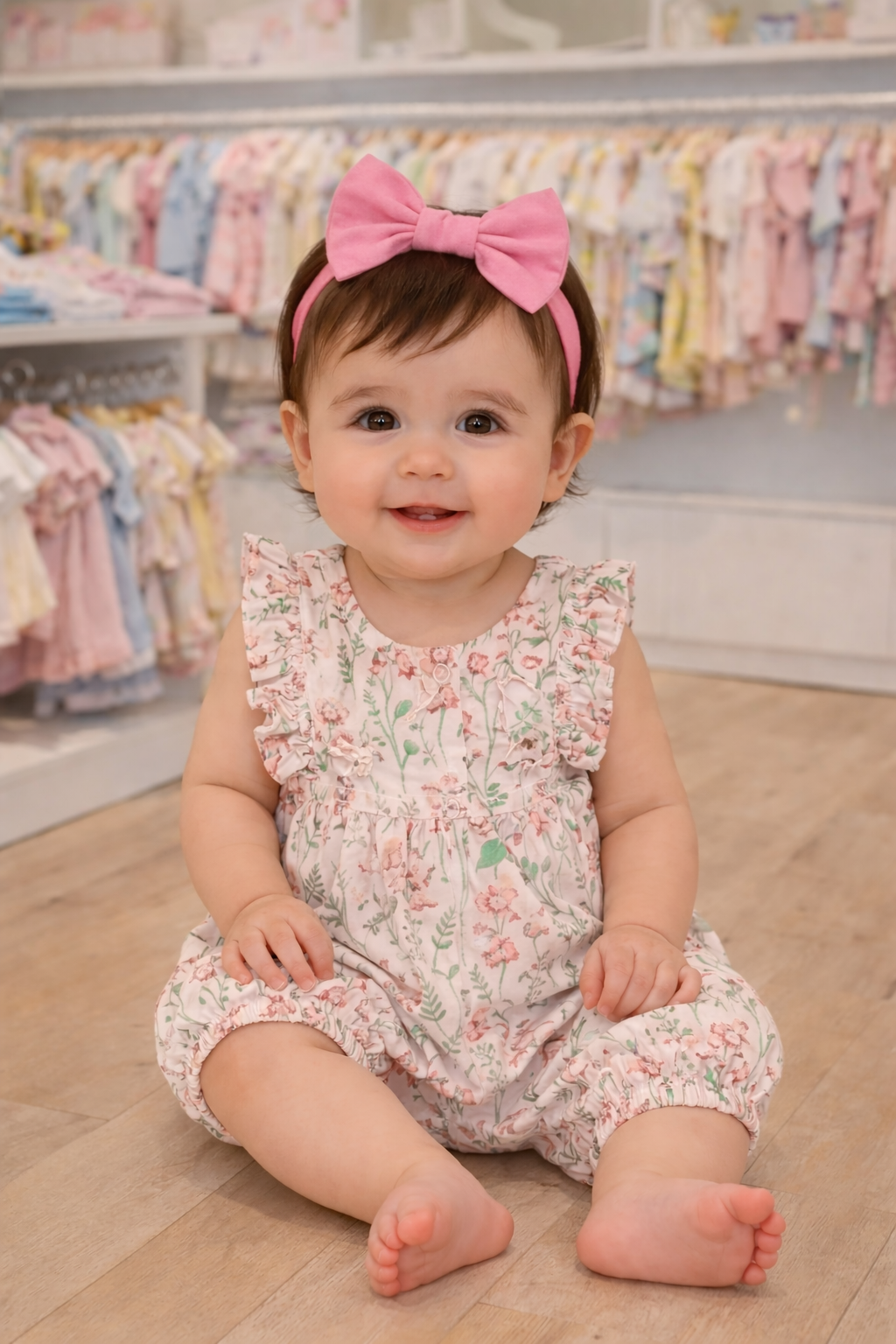 Macacão Bebé Menina Rosa com Flores Vermelhas | 100% Algodão | 6-15 Meses