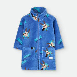 Roupão de Fleece Azul com Fecho e Estampa de Papa-Léguas - Conforto Aconchegante para Criança