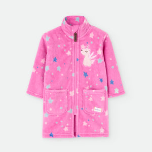 🦄 Roupão de Fleece Mágico - Unicórnio e Estrelas (Rosa Quentinho)