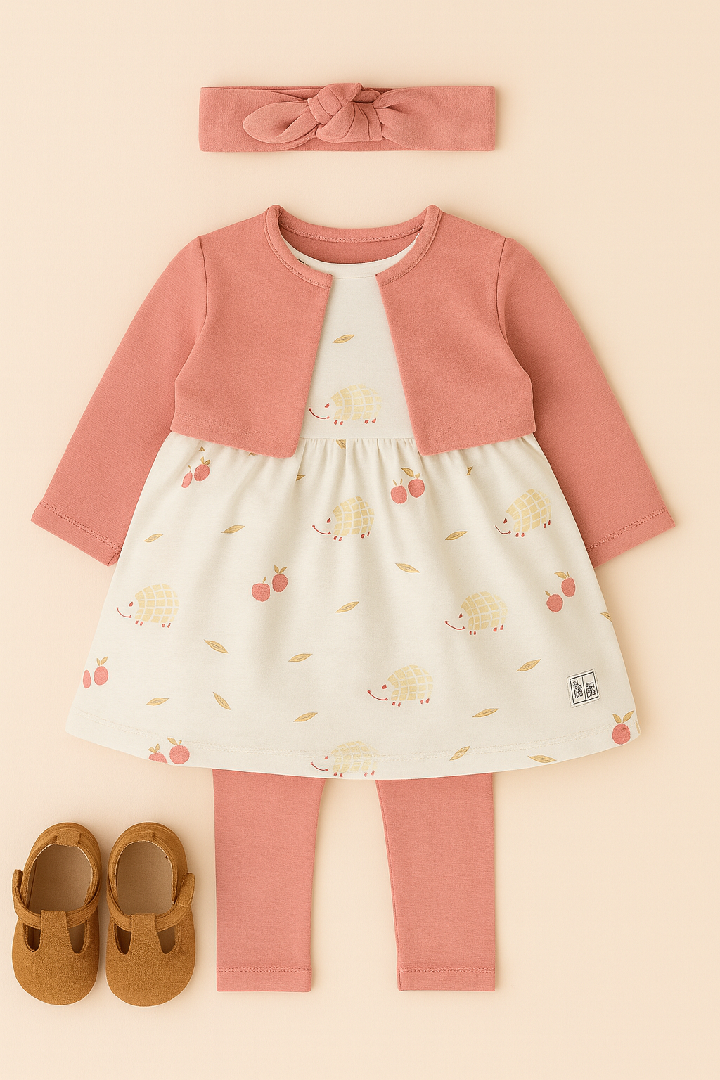 🦔 Conjunto Rosa Doce com Vestido, Legging e Faixa