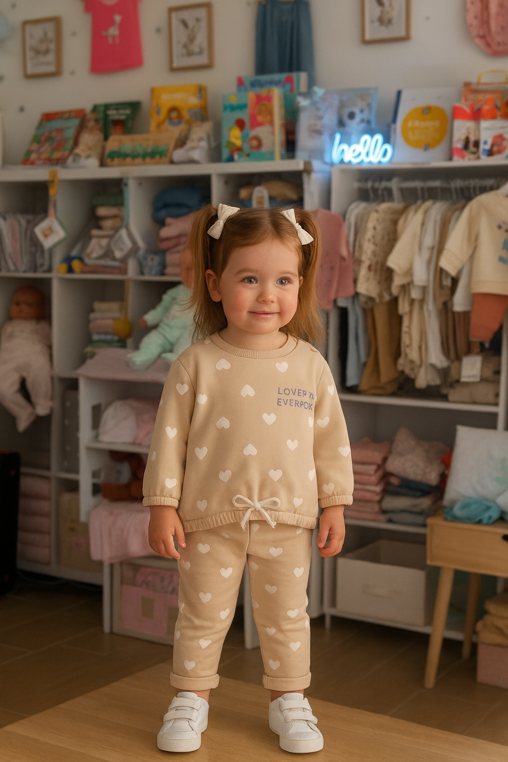 Camisola de Moletão Bebé | Padrão Corações e Mensagem 