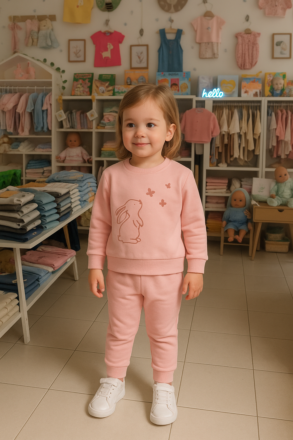 Conjunto Rosa Menina – Coelhinho e Borboletas em Algodão Suave