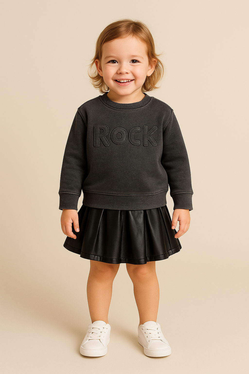 Saia-Calção Preta em Pele Sintética – Estilo e Conforto para Menina