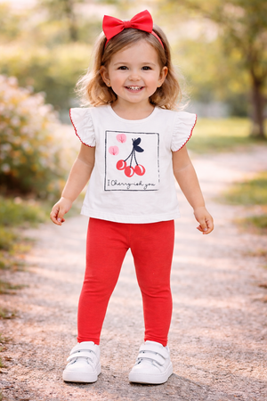 Conjunto Cerejas Bebé | T-shirt e Legging 100% Algodão