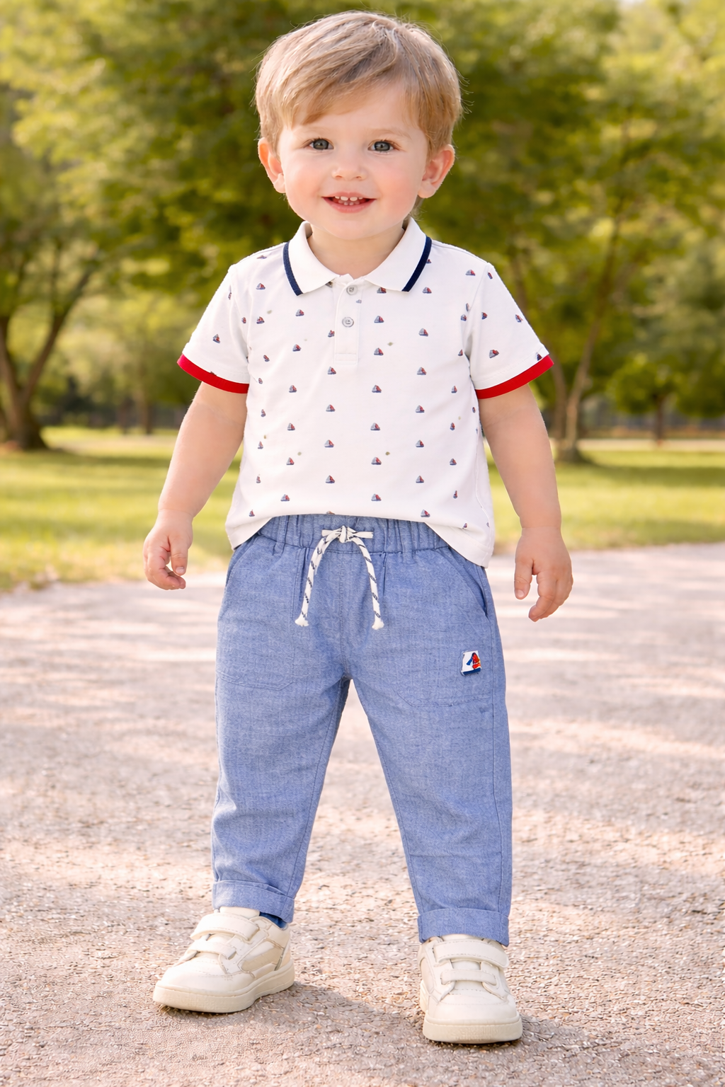 Conjunto Marinheiro Bebé Menino | Polo + Calças Bordado 100% Algodão | Energiers