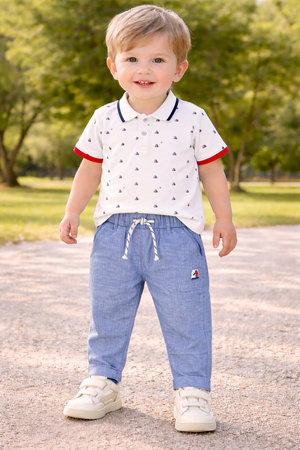 Conjunto Marinheiro Bebé Menino | Polo + Calças Bordado 100% Algodão | Energiers