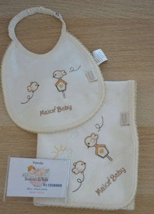 Conjunto de Fraldinha  com Babete Passarinhos
