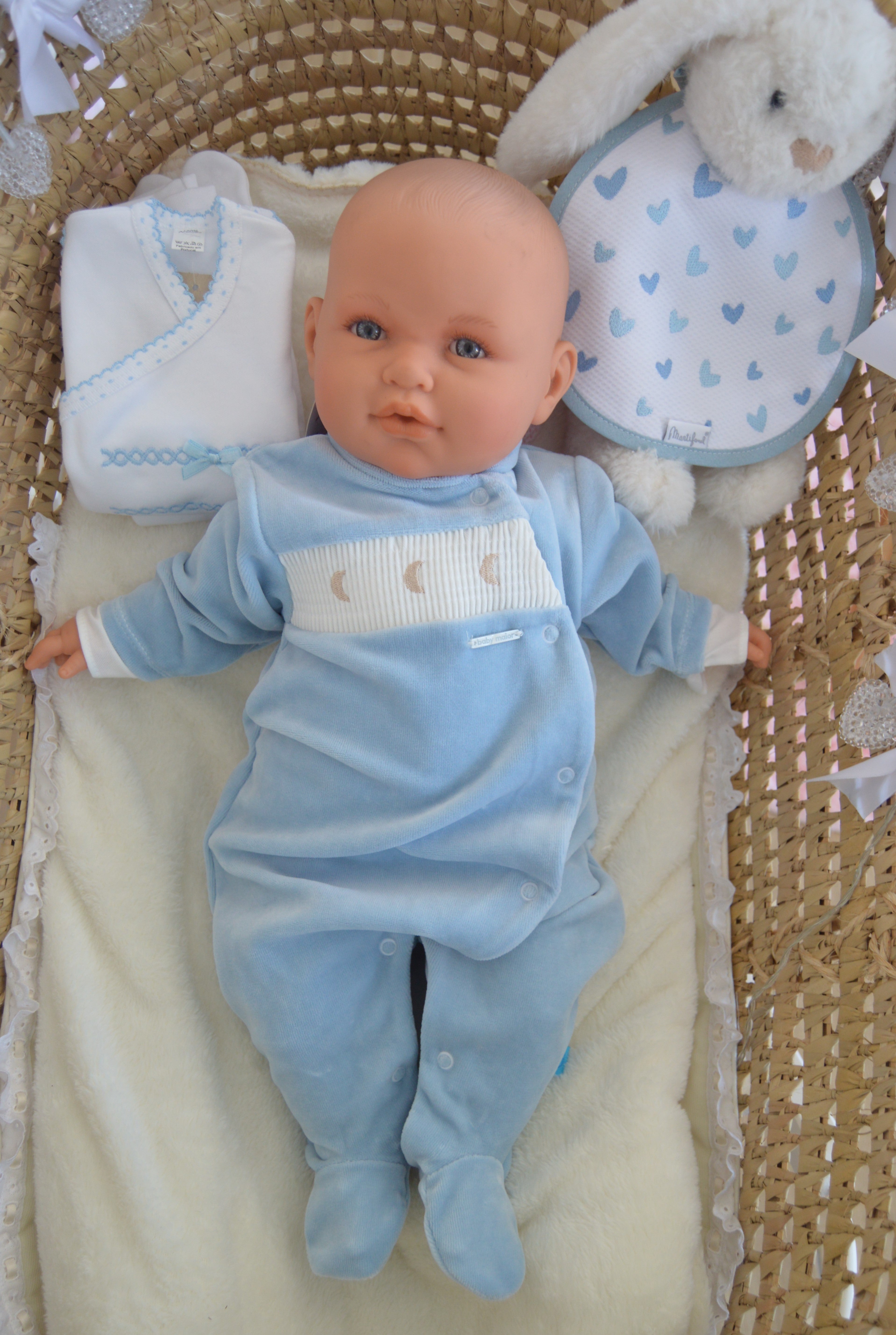 🌙 Babygrow Azul Aveludado com Luas Bordadas