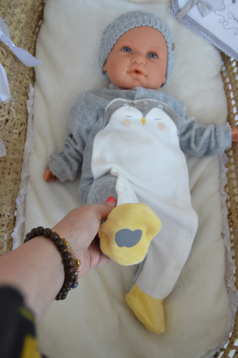 🐧 Babygrow Pinguim Aveludado – Dos 1 aos 12 Meses