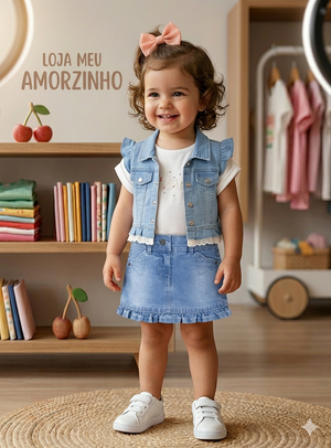 Saia Ganga com Folho e Corações | Menina 12 meses-6 Anos