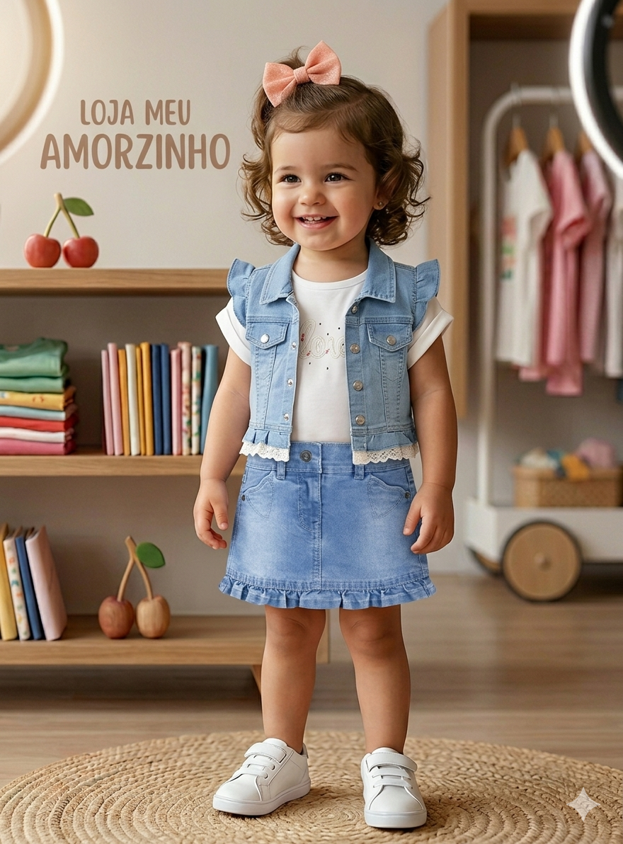 Saia Ganga com Folho e Corações | Menina 12 meses-6 Anos