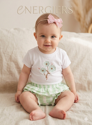 Conjunto Fofo Bebé Menina Florzinhas Verde Água | 6-18 Meses