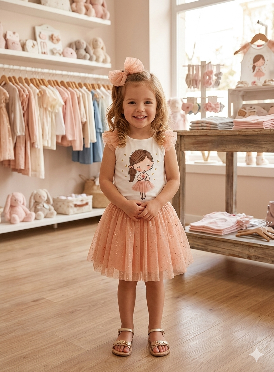 Conjunto Princesa T-shirt + Saia de Tule | Menina 12 meses-6 Anos
