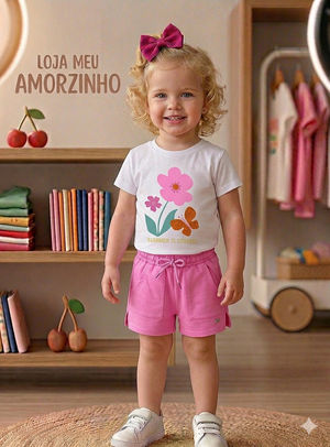 Calções Algodão com Atilho Rosa | Menina 12 meses-6 Anos