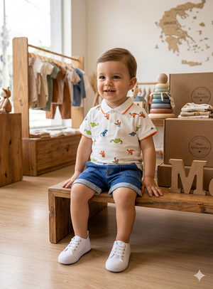 Polo Dinossauros Coloridos em Algodão | Menino 1-6 Anos