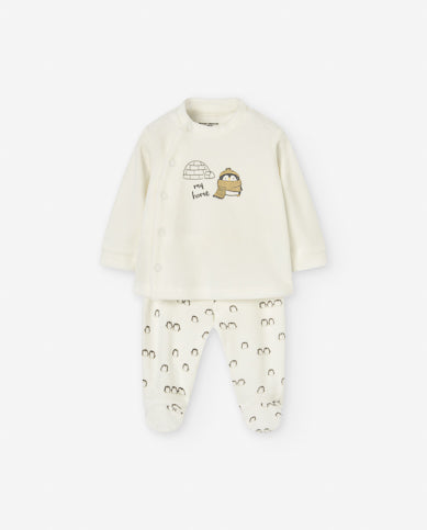 Babygrow de veludo com duas peças Pinguins