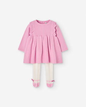Vestidinho de Malha com Collant Sapatinhos