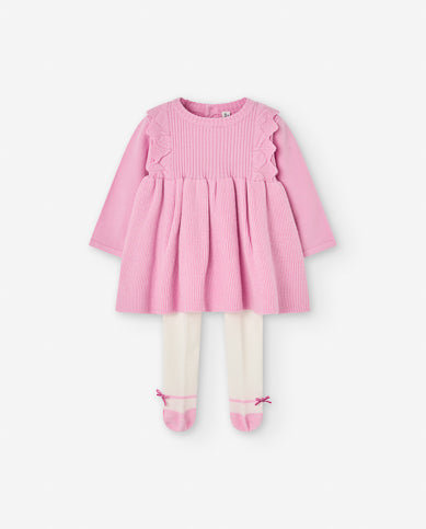 Vestidinho de Malha com Collant Sapatinhos