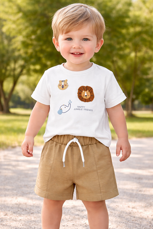 Conjunto Happy Jungle Friends Bebé Menino | T-shirt + Calções 100% Algodão | Energiers