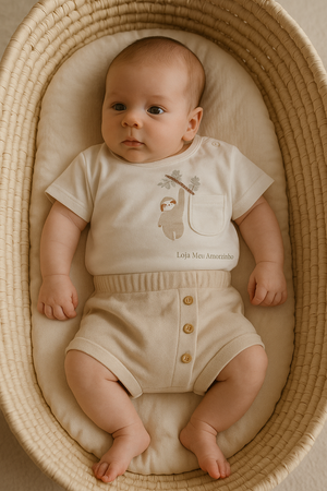 Conjunto de Algodão  de T-shirt com calção da Preguiça 1-12 meses