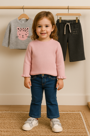 Camisola de Malha Rosa Menina – Detalhe de Folhos nas Mangas