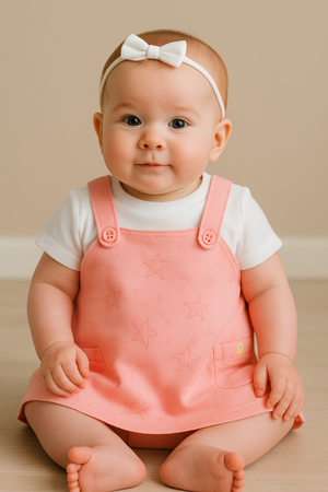 Conjunto de Algodão Vestidinho e Tapa Fraldas Estrelinhas