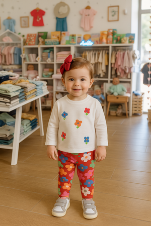 Camisola de Algodão Bebé Menina | Estampado Floral Colorido – Manga Comprida