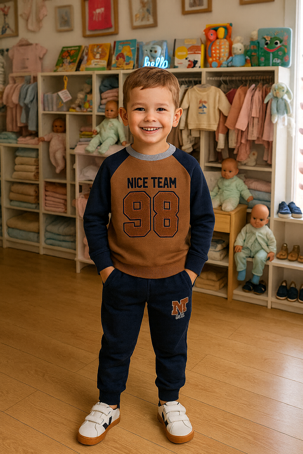 Sweat-shirt “Nice Team 98” – Castanho & Azul Marinhoweat 2-7 anos
