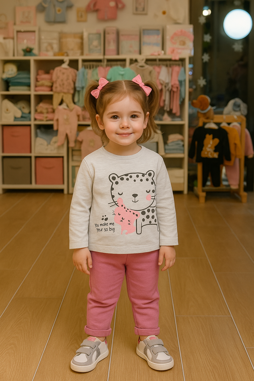 Sweatshirt Cinza Menina – Estampa Leopardo “You Make Me Feel So Big”