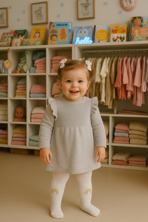 Vestido de Malha Cinzento com Collants Arco-Íris