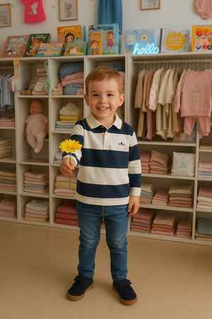 Polo às Riscas Azul e Branco para Bebé | Manga Comprida