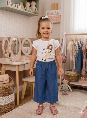 Conjunto T-shirt com Pantalona de Ganga – Menina