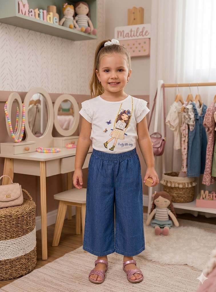 Conjunto T-shirt com Pantalona de Ganga – Menina