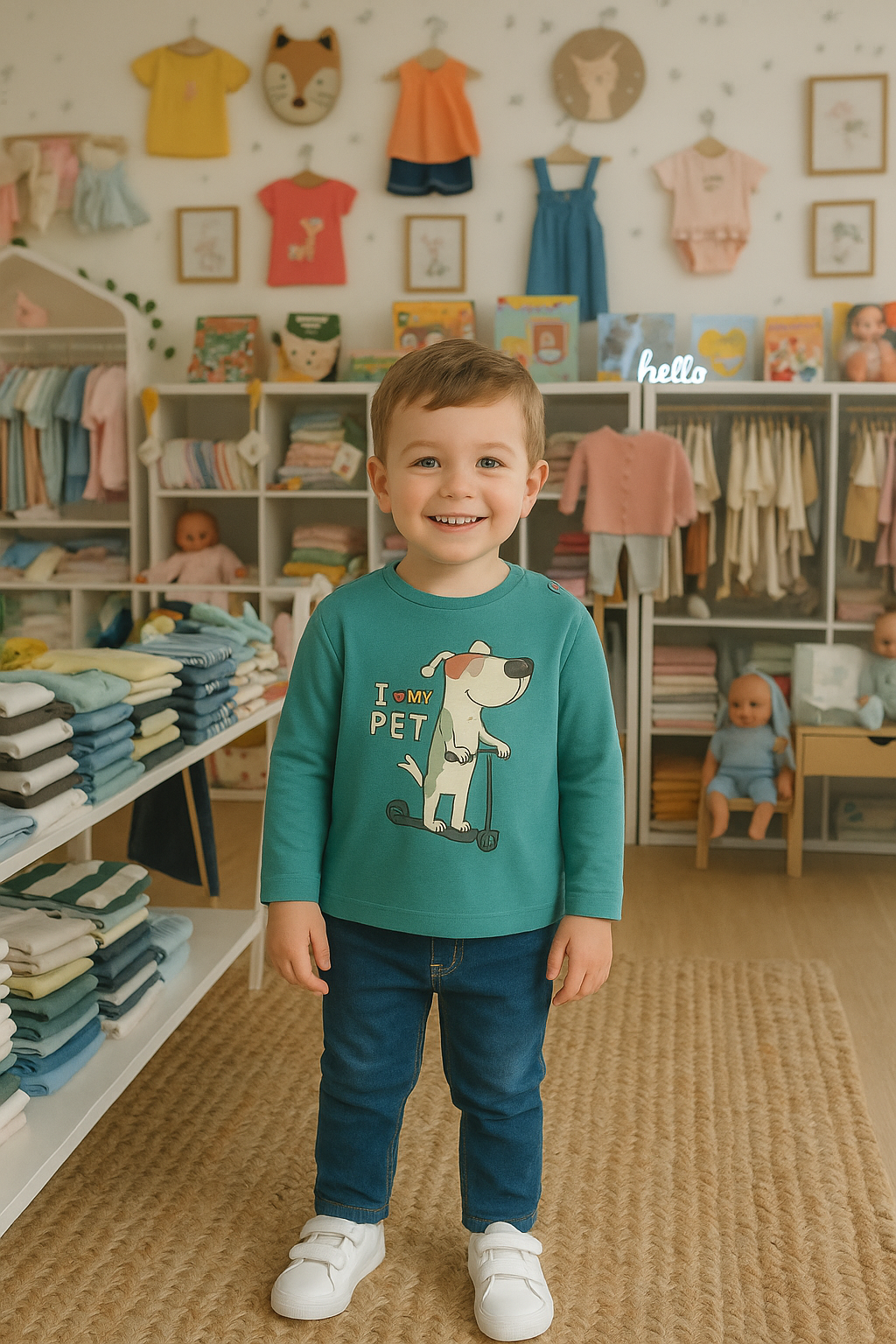 Sweatshirt verde “I Love My Pet” – Menino