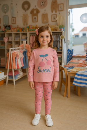 Leggings Rosa com Estampado de Cerejas – Menina 2 aos 7 anos