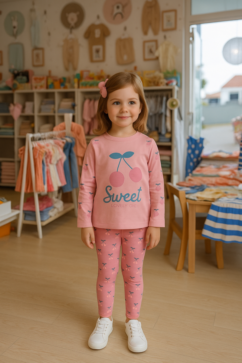 Leggings Rosa com Estampado de Cerejas – Menina 2 aos 7 anos
