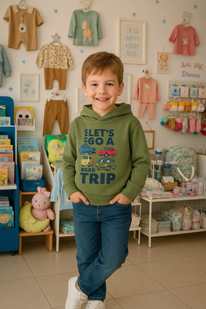 🚗 Sweat-shirt com Capuz “Road Trip” – Verde kaki