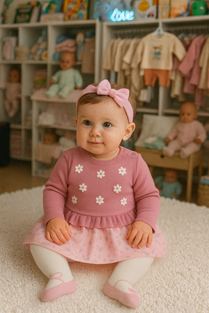 Vestido rosa com flores bordadas