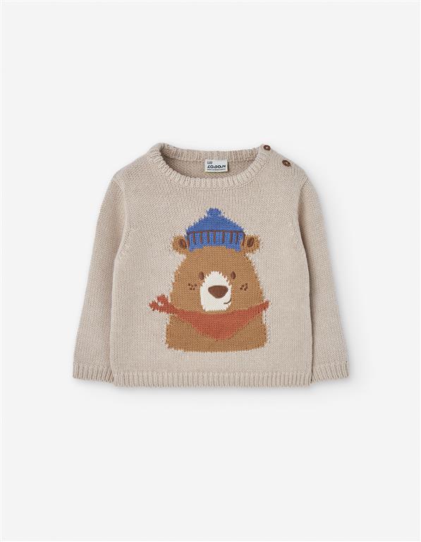 Camisola de Malha Urso com Gorro – Bege | Meu Amorzinho